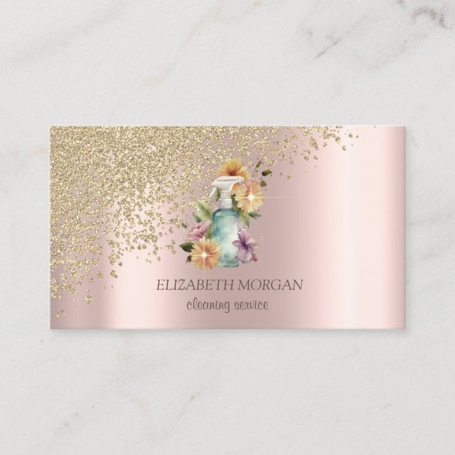 Gold Diamonds Floral Spray Bottle Business Card (Front)