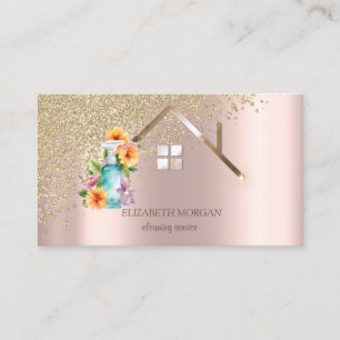 Gold Diamonds Floral Spray Bottle Cleaning House Business Card