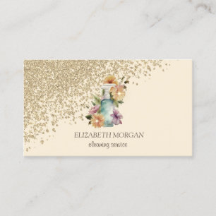 Gold Diamonds Floral Spray Bottle Cream Business Card