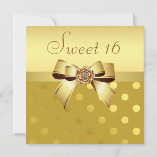 Gold & Diamonds Flower & Polka Dots Sweet 16 Invitation