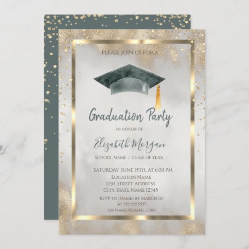 Gold DiamondsFrameGraduation Cap Gold Graduation Invitation