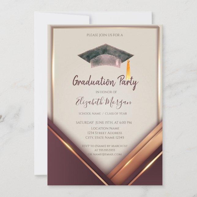 Gold Diamonds,Frame,Graduation Cap Graduation Invitation (Front)