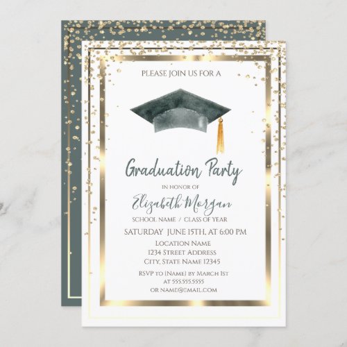 Gold DiamondsFrameGraduation Cap Graduation Invitation