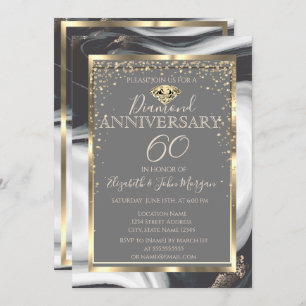 Gold  Diamonds Frame Marble Wedding Anniversary Invitation
