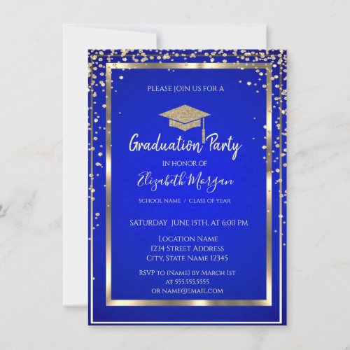 Gold Diamonds Frame Royal Blue Invitation