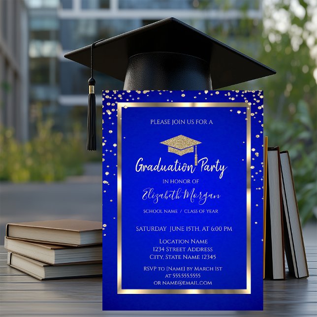Gold Diamonds Frame Royal Blue Invitation (Creator Uploaded)