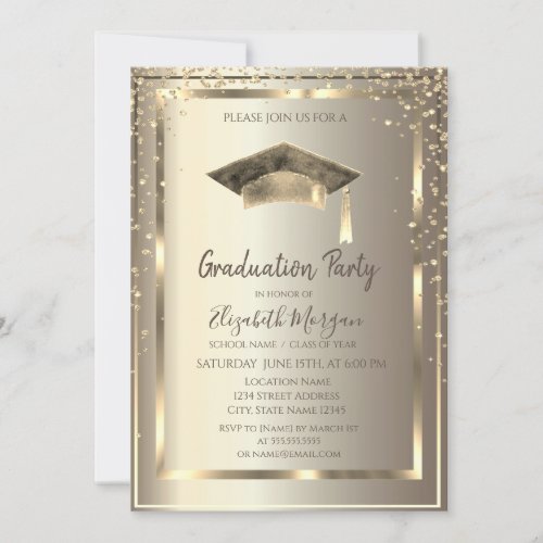 Gold Diamonds FrameWatercolor Grad Cap Gold Invitation