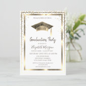 Gold Diamonds,Frame,Watercolor Graduation Cap  Invitation (Standing Front)