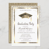 Gold Diamonds,Frame,Watercolor Graduation Cap  Invitation (Front/Back)