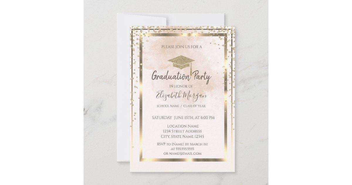 Gold Diamonds Frame Watercolor Splash Invitation | Zazzle