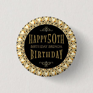 Gold Diamonds Glitter Happy 50th Birthday Template Button