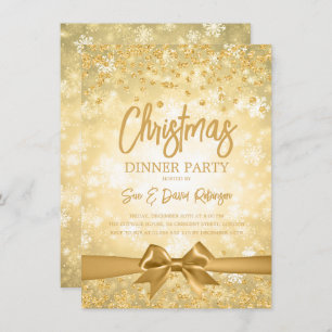 Gold Diamonds Glitter Ribbon Christmas Holiday Invitation