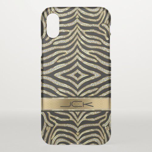 Gold  Diamonds Glitter Zebra Animal Pattern iPhone X Case