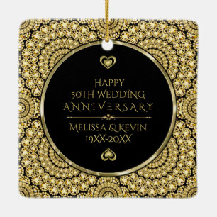 Gold Diamonds Happy 50th Wedding Anniversary Ceramic Ornament
