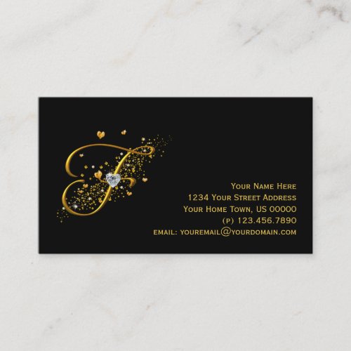 Gold &amp; Diamonds Initial F Stardust Business Card