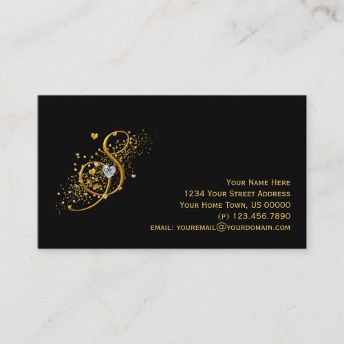 Gold  Diamonds Initial S Stardust Business Card