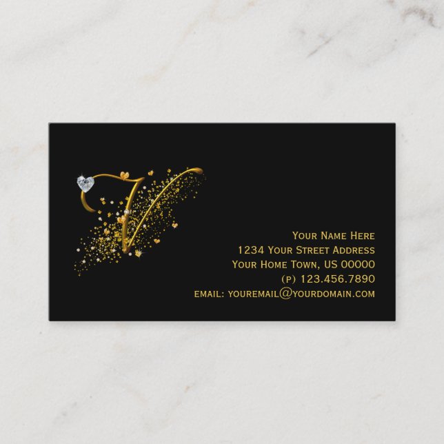 Gold & Diamonds Initial V Stardust Business Card (Front)