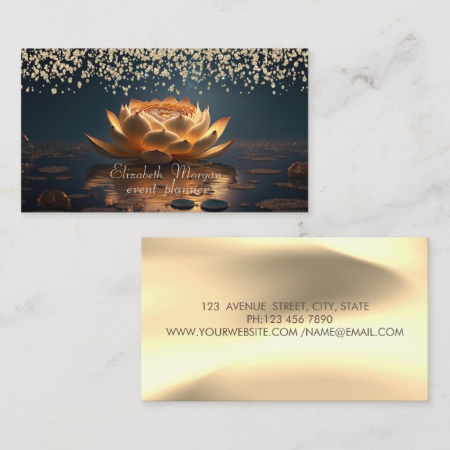 Gold Diamonds Lotus Dark Business Card (Front/Back)