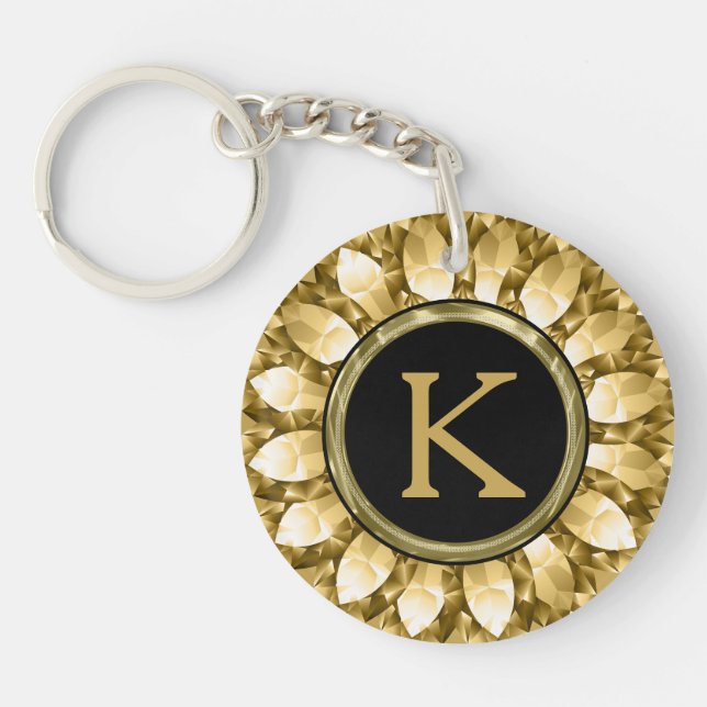 Gold Diamonds Mandala Monogram Keychain (Front)