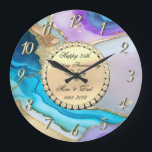 Gold Diamonds Marble 25th Wedding Anniversary Large Clock<br><div class="desc">Elegant gold diamonds and colorful marble wedding anniversary clock.</div>