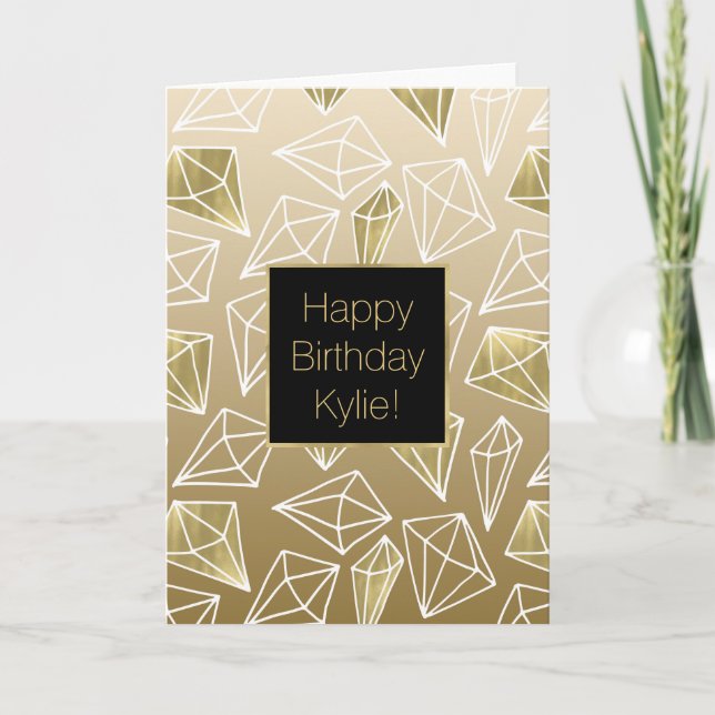 Gold Diamonds Ombre Birthday Card (Front)
