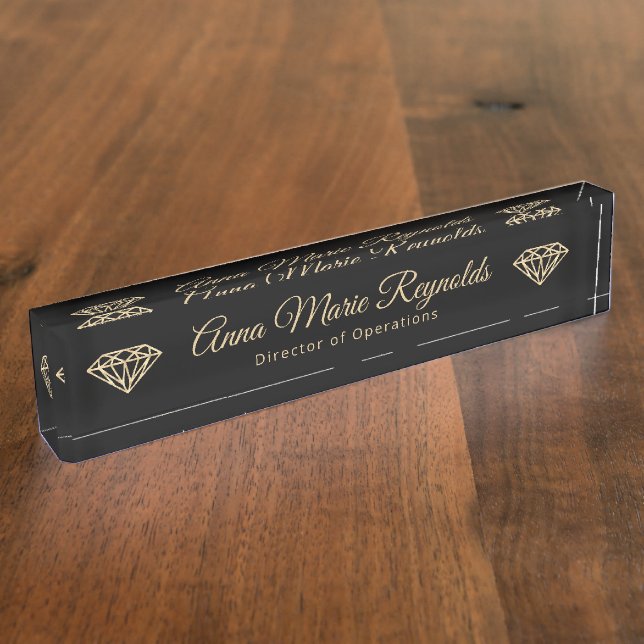 Gold Diamonds Professional Desk Name Plate (Side)