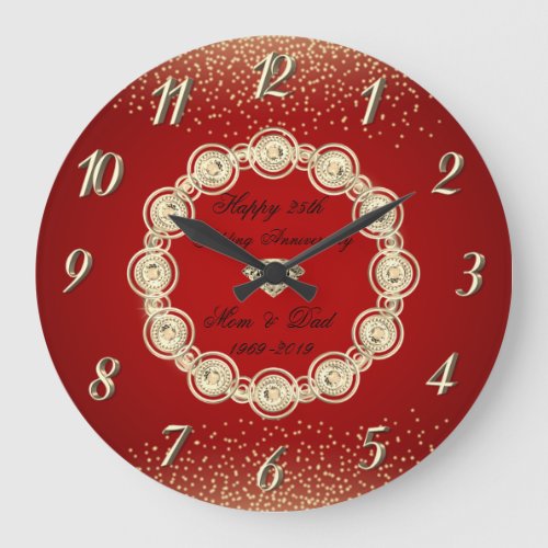 Gold Diamonds Red Gold 50 Wedding Anniversary Large Clock