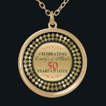 Gold Diamonds Red Swirls Gold Plated Necklace<br><div class="desc">Elegant black and gold geometric frame red accent,  celebrating 50th years of love,  customizable 50th wedding anniversary template.</div>