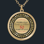 Gold Diamonds Red Swirls Gold Plated Necklace<br><div class="desc">Elegant black and gold geometric frame red accent,  celebrating 50th years of love,  customizable 50th wedding anniversary template.</div>
