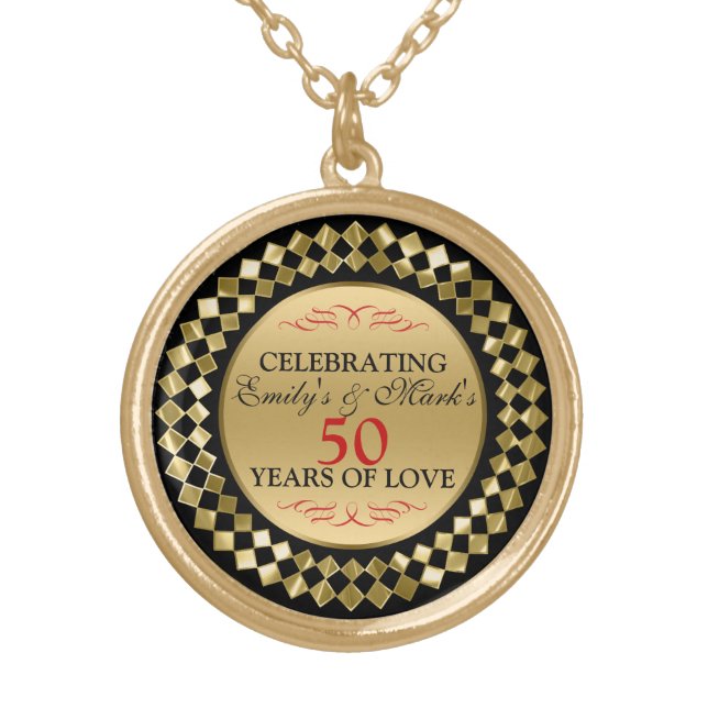Gold Diamonds Red Swirls Plated Necklace (Front)