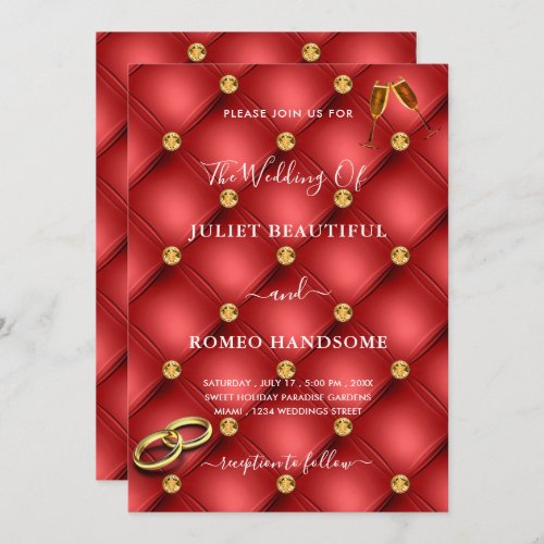 Gold Diamonds Red Tifted Luxury Wedding Invitation