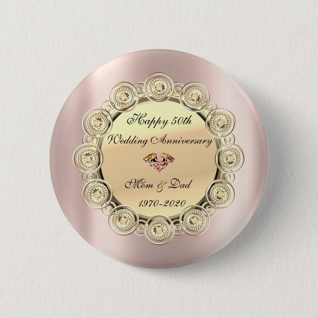 Gold Diamonds Rose Gold Anniversary Button (Front)