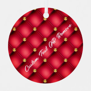 Gold Diamonds Tufted Leather Your Text Name Red Metal Ornament