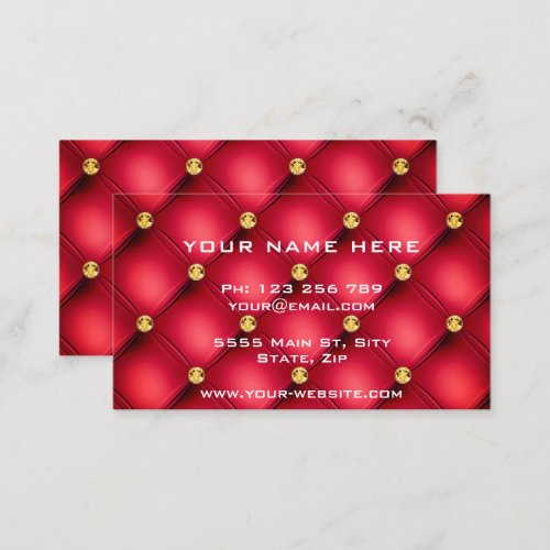 Gold Diamonds Tufted Luxury Red Business Card