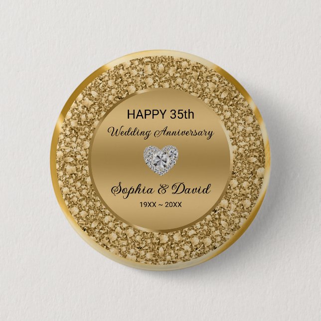 Gold Diamonds Wedding Anniversary  Button (Front)