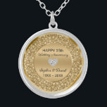 Gold Diamonds Wedding Anniversary  Silver Plated Necklace<br><div class="desc">Encrusted gold diamonds ( diamonds are not real) 35th wedding anniversary customizable clock. You can change the anniversary year</div>