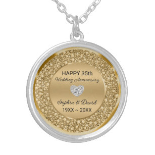 Gold Diamonds Wedding Anniversary  Silver Plated Necklace