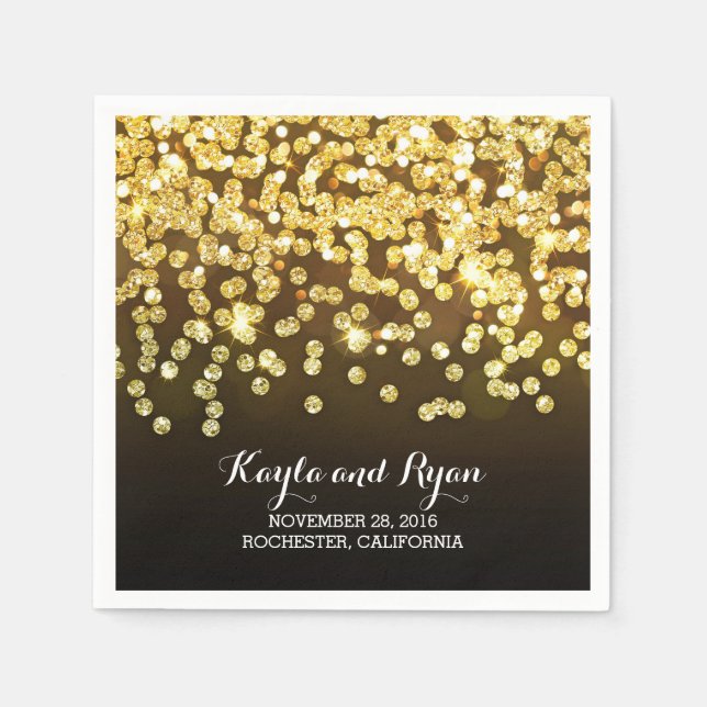 gold diamonds wedding paper napkins (Front)