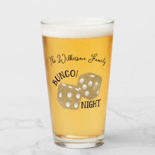 Gold Dice Bunco Night Custom Name Glass