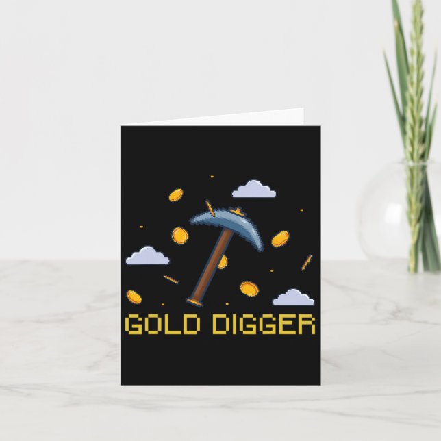Gold Digger Treasure Hunting Gold Digging Pixelate Card (Front)