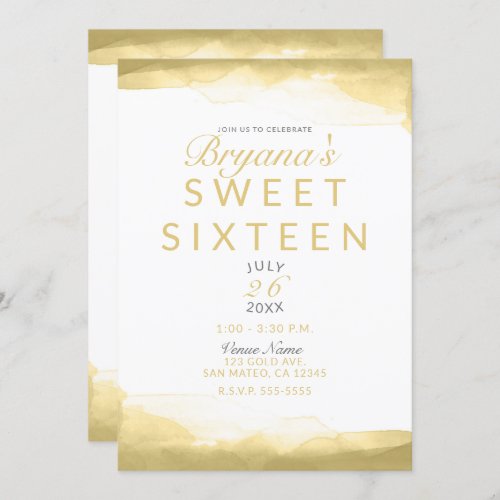 Gold Dijon Mustard Watercolor Modern Chic Sweet 16 Invitation