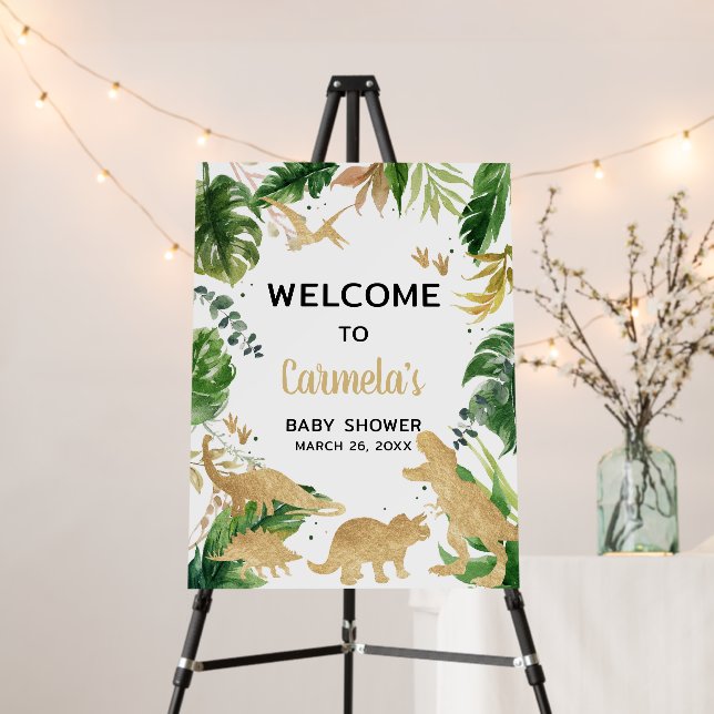Gold Dino Baby Shower Welcome Sign (In Situ (Stand))