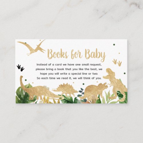 Gold Dinosaur Baby Shower Books for Baby Enclosure Card