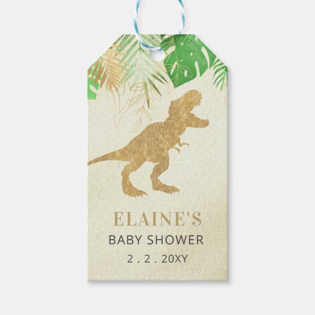 Gold Dinosaur Baby Shower Thank You  Gift Tags (Front)