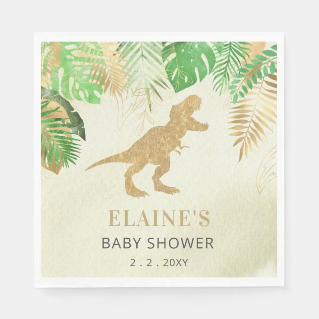 Gold Dinosaur Baby Shower Thank You  Napkins (Front)