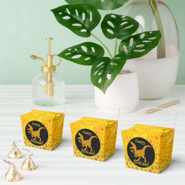 Gold Dinosaur Hide Happy Birthday!  Favor Boxes (Multiple)