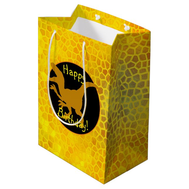 Gold Dinosaur Hide Happy Birthday!  Medium Gift Bag (Back Angled)