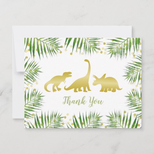 Gold Dinosaur Tropical Baby Shower Thank You Card