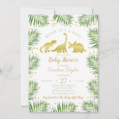 Gold Dinosaur Tropical Greenery Baby Shower Invitation (Front)