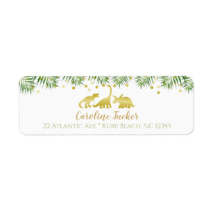 Gold Dinosaur Tropical Greenery Baby Shower Label